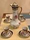Antique Limoges Porcelain Chocolate Pot, 4 Demitasse Cups And Saucers Floral