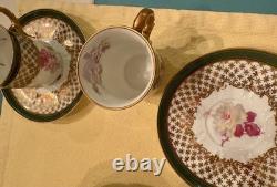 Antique Limoges Porcelain Chocolate Pot, 4 Demitasse Cups And Saucers Floral
