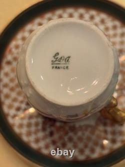 Antique Limoges Porcelain Chocolate Pot, 4 Demitasse Cups And Saucers Floral