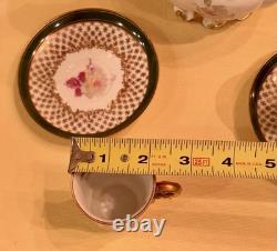Antique Limoges Porcelain Chocolate Pot, 4 Demitasse Cups And Saucers Floral