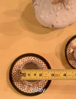 Antique Limoges Porcelain Chocolate Pot, 4 Demitasse Cups And Saucers Floral