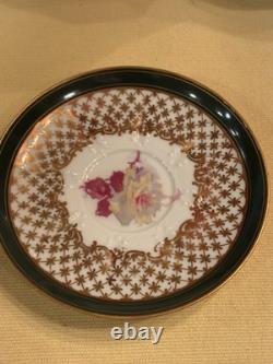 Antique Limoges Porcelain Chocolate Pot, 4 Demitasse Cups And Saucers Floral