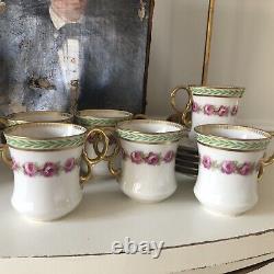 Antique Limoges. Porcelain Demitasse Cups Saucers ROSES w Enamel Double Gilt Set