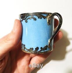 Antique Limoges Porcelain Silver Overlay Portrait Cabinet Demitasse Cup & Saucer