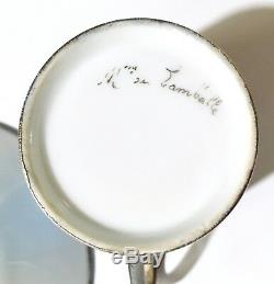 Antique Limoges Porcelain Silver Overlay Portrait Cabinet Demitasse Cup & Saucer