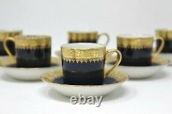 Antique M Redon Limoges 6 Demitasse Cups Saucers Cobalt Blue Gold Trim Special