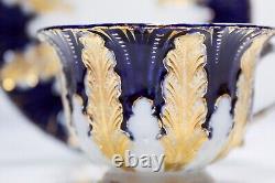 Antique MEISSEN Germany Cobalt Gold Leaf Porcelain Demitasse Cup & Saucer