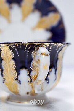 Antique MEISSEN Germany Cobalt Gold Leaf Porcelain Demitasse Cup & Saucer