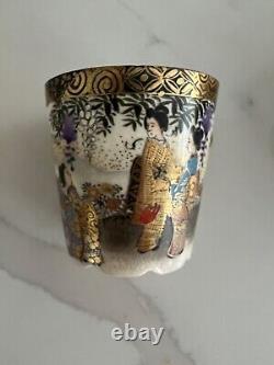 Antique MINT, 6 Satsuma demitasse cups/saucers, gold trim, Meiji period, marked