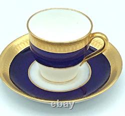 Antique MINTON Gold Encrusted Demitasse Cup & Saucer 1920s Cobalt MINT England