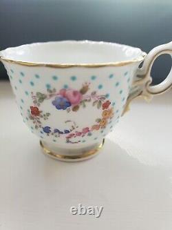 Antique MINTONS Demitasse Porcelain Cups PINK ROSES Turquoise Enamel Dots #2of3