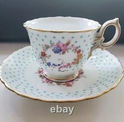 Antique MINTONS Demitasse Porcelain Cups PINK ROSES Turquoise Enamel Dots #3of3