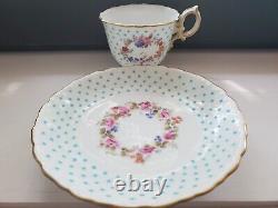 Antique MINTONS Demitasse Porcelain Cups PINK ROSES Turquoise Enamel Dots #3of3