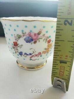 Antique MINTONS Demitasse Porcelain Cups PINK ROSES Turquoise Enamel Dots #3of3