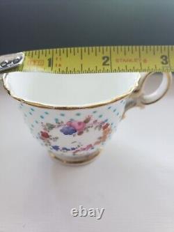 Antique MINTONS Demitasse Porcelain Cups PINK ROSES Turquoise Enamel Dots #3of3