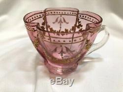 Antique MOSER Cranberry Glass Demitasse Cup & Saucer Hand-Painted withGold Gilding