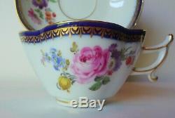 Antique Meissen Demitasse Cup & Saucer- Cobalt Trim with Flowers Germany
