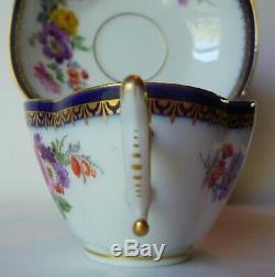 Antique Meissen Demitasse Cup & Saucer- Cobalt Trim with Flowers Germany