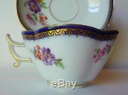 Antique Meissen Demitasse Cup & Saucer- Cobalt Trim with Flowers Germany