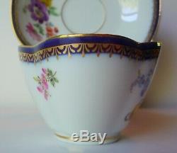 Antique Meissen Demitasse Cup & Saucer- Cobalt Trim with Flowers Germany