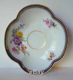 Antique Meissen Demitasse Cup & Saucer- Cobalt Trim with Flowers Germany