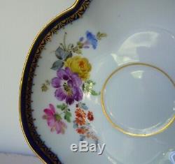 Antique Meissen Demitasse Cup & Saucer- Cobalt Trim with Flowers Germany