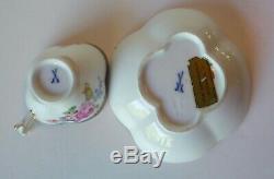 Antique Meissen Demitasse Cup & Saucer- Cobalt Trim with Flowers Germany