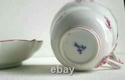 Antique Meissen Demitasse Cup & Saucer Scattered Mauve/Pink Flowers 1st Quality