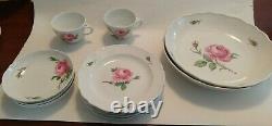 Antique Meissen Demitasse Tea Cups Pink Roses Split Handle, Bowls, and Saucers