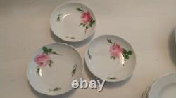 Antique Meissen Demitasse Tea Cups Pink Roses Split Handle, Bowls, and Saucers