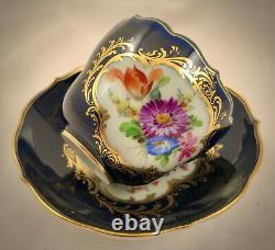 Antique Meissen Demitasse or Mocha Cup & Saucer, Cobalt Blue