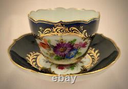 Antique Meissen Demitasse or Mocha Cup & Saucer, Cobalt Blue