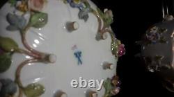 Antique Meissen Dresden Style Encrusted Floral Insects Demitasse Cup And Saucer
