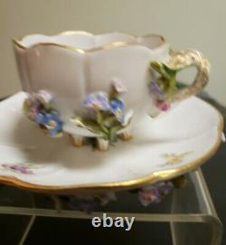 Antique Meissen Encrusted Demi Tasse Cup And Saucer