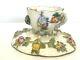 Antique Meissen Footed Demitasse Tea Cup & Saucer Applied Flowers And Gold Gilt