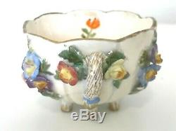 Antique Meissen Footed Demitasse Tea Cup & Saucer Applied Flowers and Gold Gilt