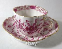 Antique Meissen INDIAN FLOWER PINK Demitasse Cup & Saucer, Quatrefoil Shape