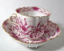 Antique Meissen INDIAN FLOWER PINK Demitasse Cup & Saucer, Quatrefoil Shape