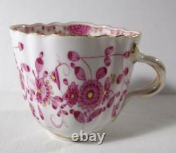 Antique Meissen INDIAN FLOWER PINK Demitasse Cup & Saucer, Quatrefoil Shape