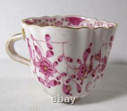 Antique Meissen INDIAN FLOWER PINK Demitasse Cup & Saucer, Quatrefoil Shape