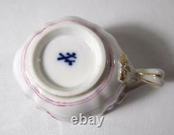 Antique Meissen INDIAN FLOWER PINK Demitasse Cup & Saucer, Quatrefoil Shape