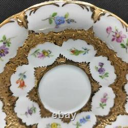 Antique Meissen Porcelain Demitasse Cup & Saucer Encrusted Gold & Flowers
