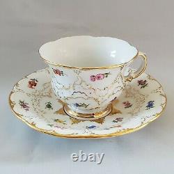 Antique Meissen b-form Demitasse Cup & Saucer White with Gold and Flowers