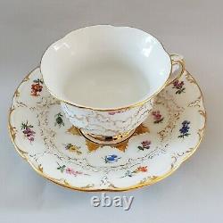 Antique Meissen b-form Demitasse Cup & Saucer White with Gold and Flowers