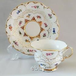 Antique Meissen b-form Demitasse Cup & Saucer White with Gold and Flowers