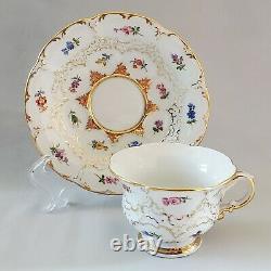 Antique Meissen b-form Demitasse Cup & Saucer White with Gold and Flowers