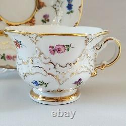 Antique Meissen b-form Demitasse Cup & Saucer White with Gold and Flowers