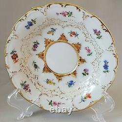 Antique Meissen b-form Demitasse Cup & Saucer White with Gold and Flowers
