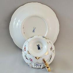 Antique Meissen b-form Demitasse Cup & Saucer White with Gold and Flowers