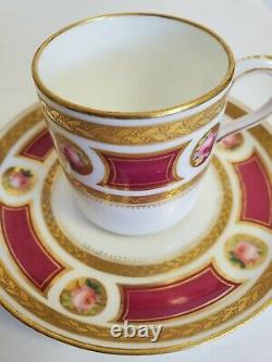 Antique Minton Demitasse Cup Saucer Hand Painted Pink Roses Gold Encrusted 1865